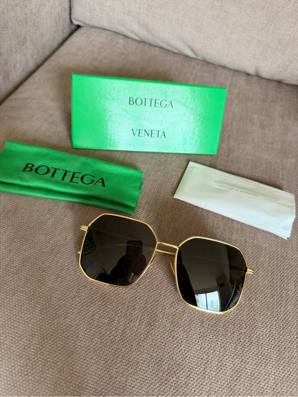 Bottega Veneta Gold Frame Black Lens Geometric Women's Sunglasses BV1108SA - Picture 6 of 12